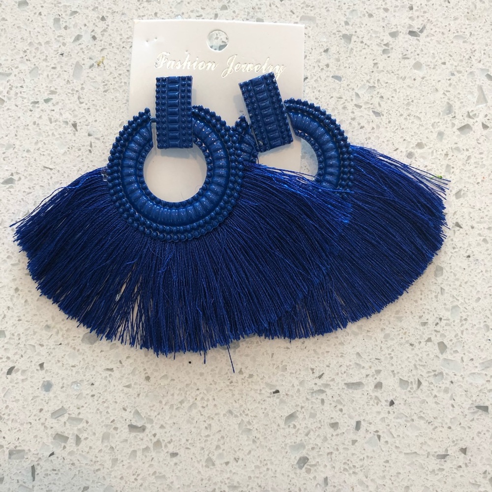 Blue tassle earrings
